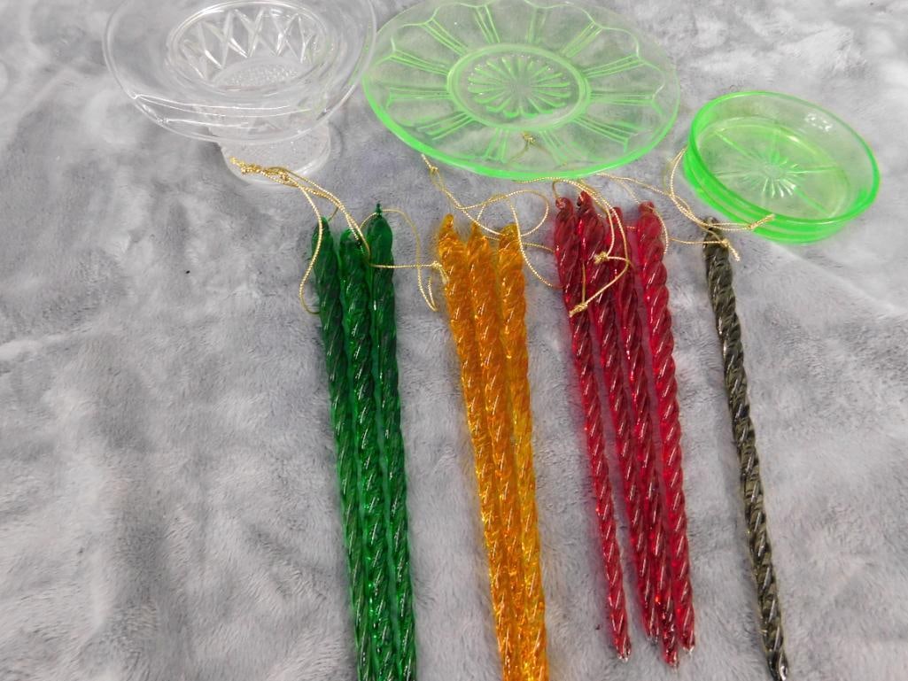 Box Lot - Glass Icicles - Crystal Top Hat - Vaseline / Uranium Glass Coaster and Plate - 10