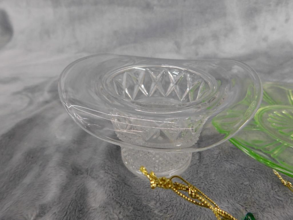 Box Lot - Glass Icicles - Crystal Top Hat - Vaseline / Uranium Glass Coaster and Plate - 3