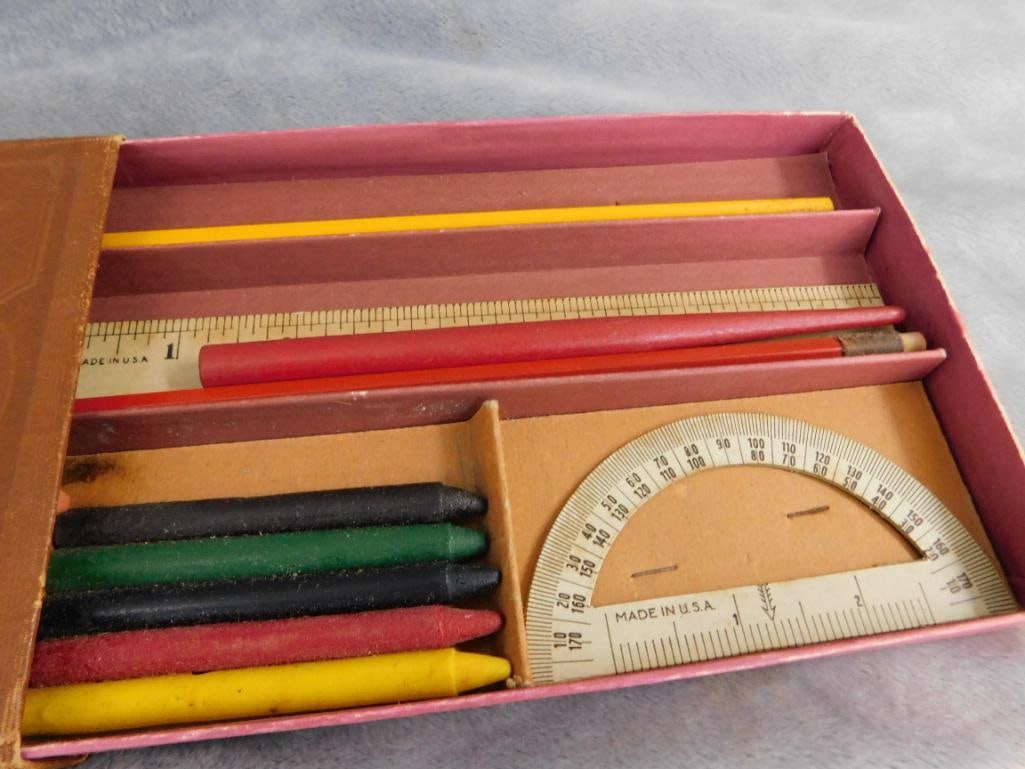 Box Lot - Pencil Box - Document Box - Rulers - Bank - Ink Block - Valentines - 5