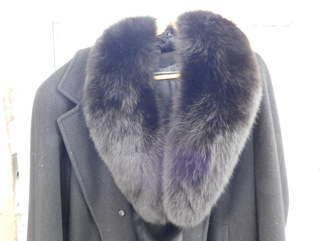 Vintage Ladies Wool 3/4 Length Coat with Real Fur Collar - Size 14 - 55" Long - 2
