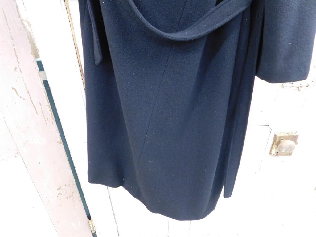 Vintage Ladies Wool 3/4 Length Coat with Real Fur Collar - Size 14 - 55" Long - 9