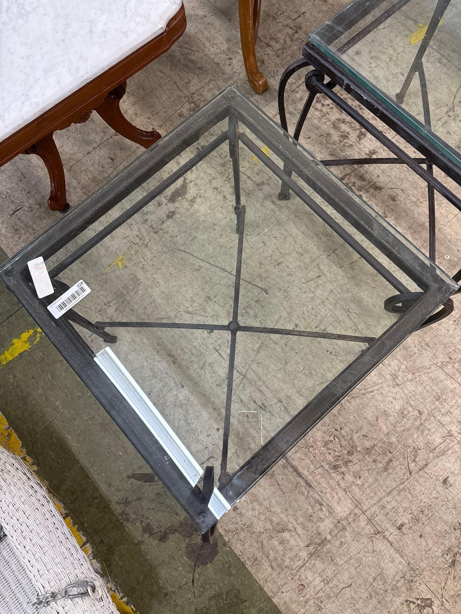 Glass top wrought-iron side table - 2