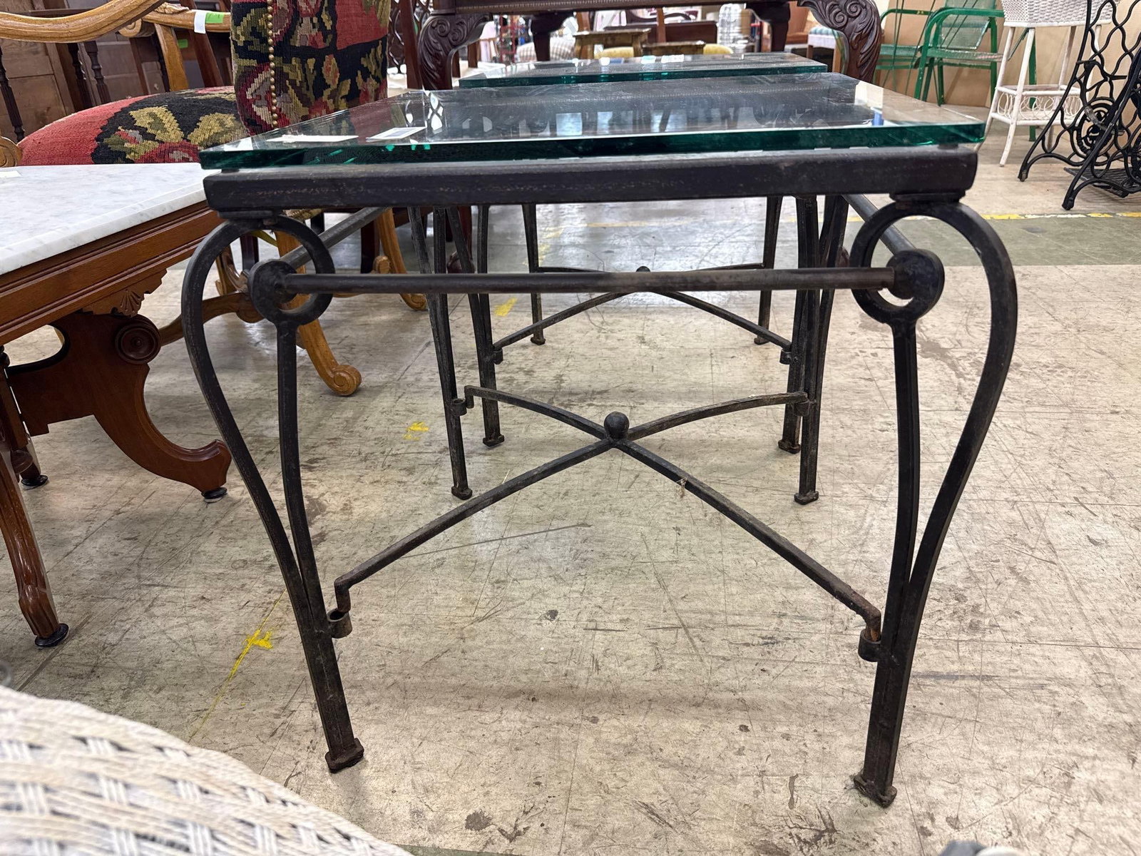 Glass top wrought-iron side table - 3