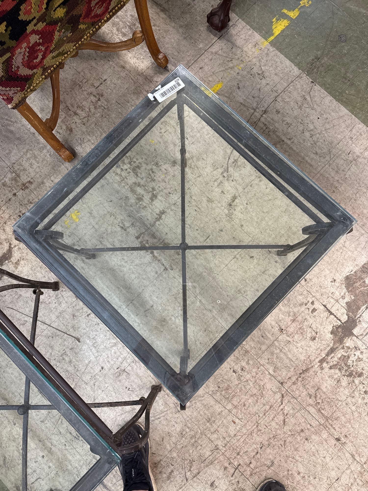 Glass top wrought-iron side table - 2