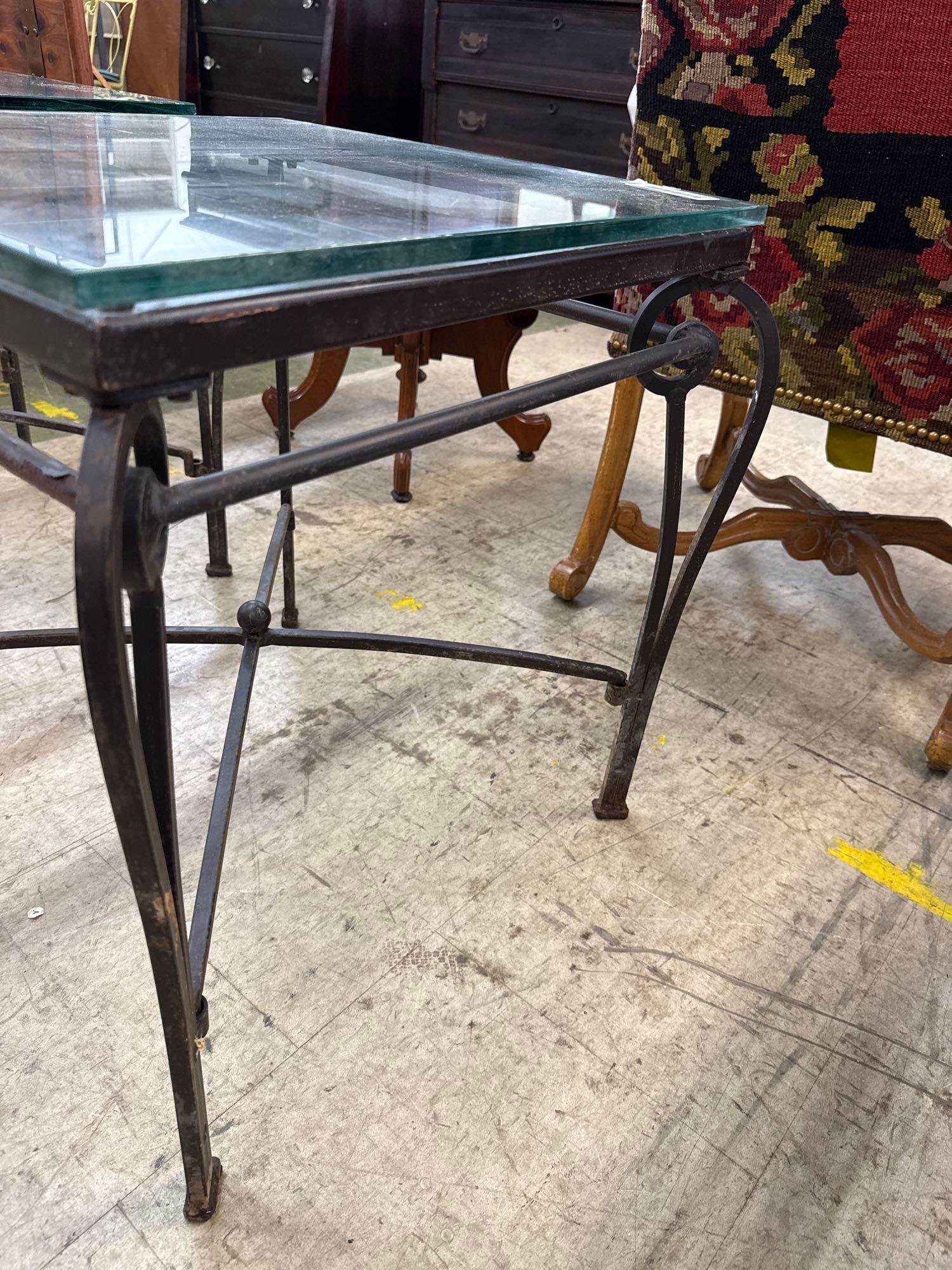 Glass top wrought-iron side table - 3