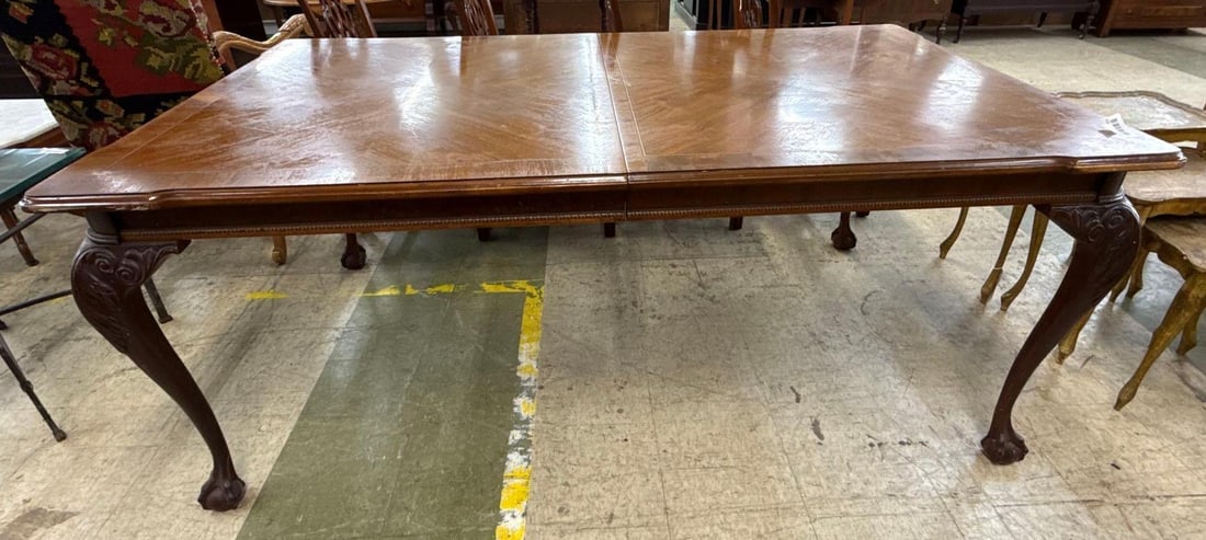 chippendale dining room table: Inlaid design on top. 30 inches tall 74 inches wide 44 inches deep