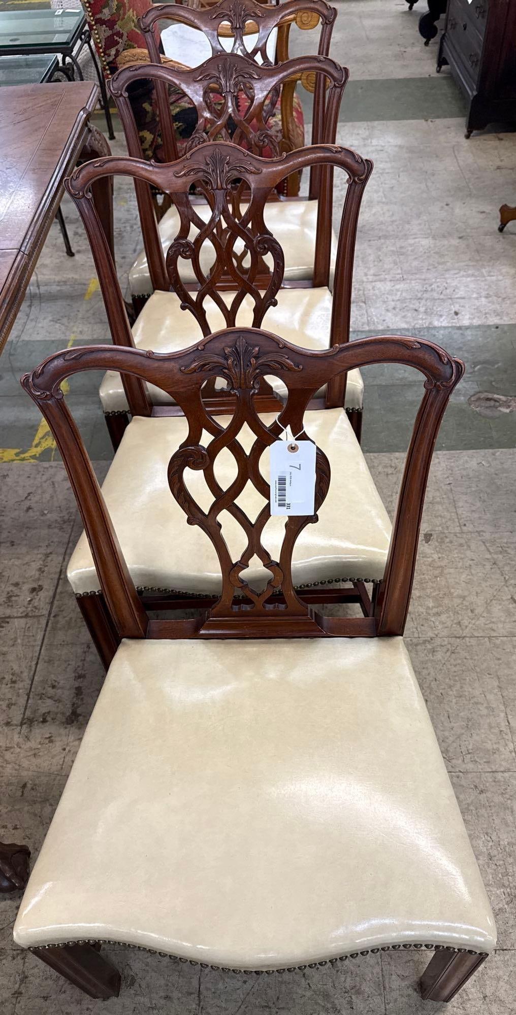 set a four Chippendale dining chairs: 37 1/2 inches tall 21 inches wide 21 inches deep leather seats