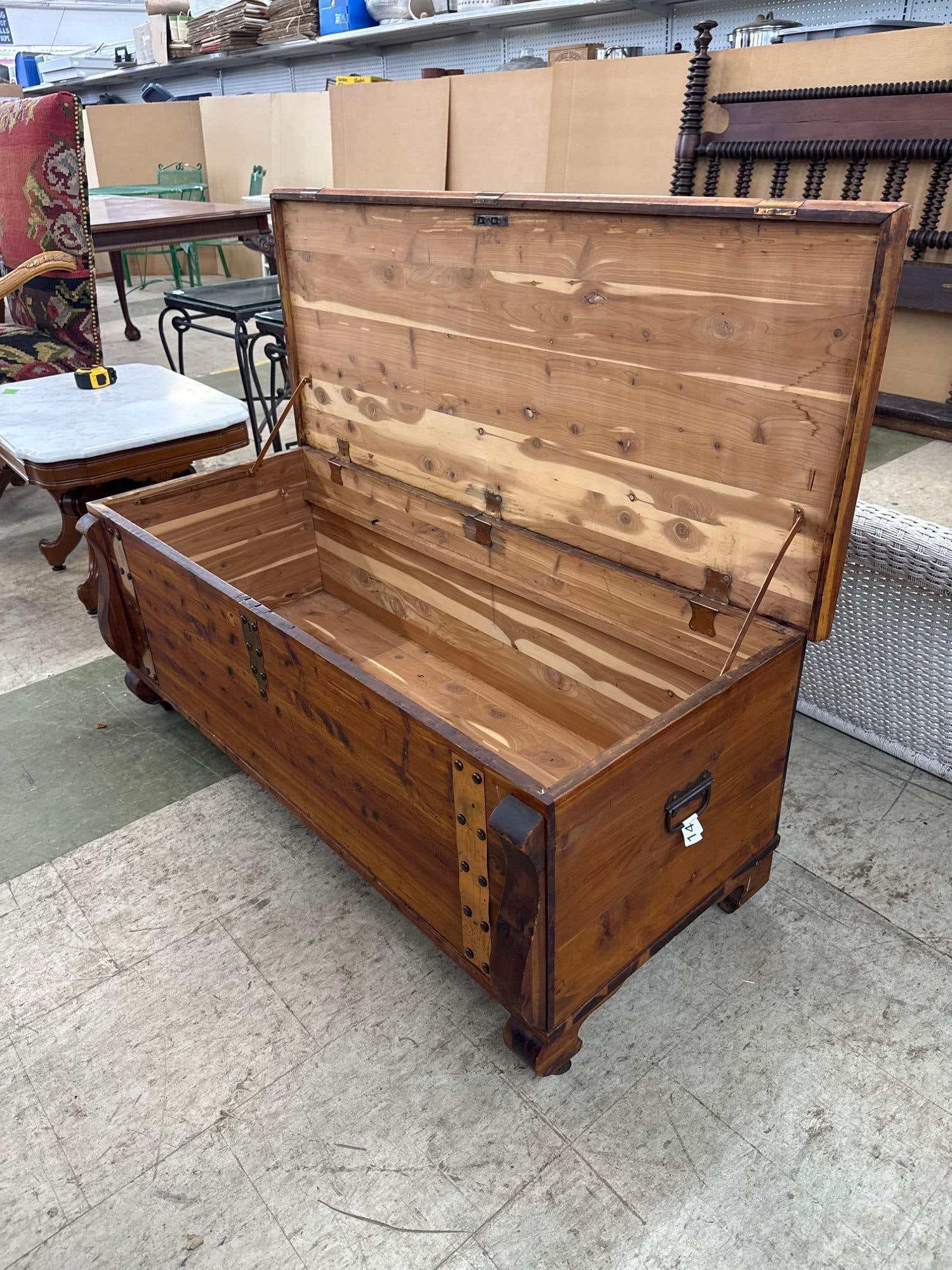 cedar blanket chest with copper strapping - 2