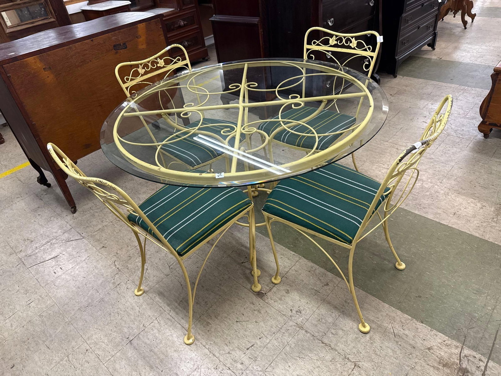 painted yellow wrought iron patio set - 2