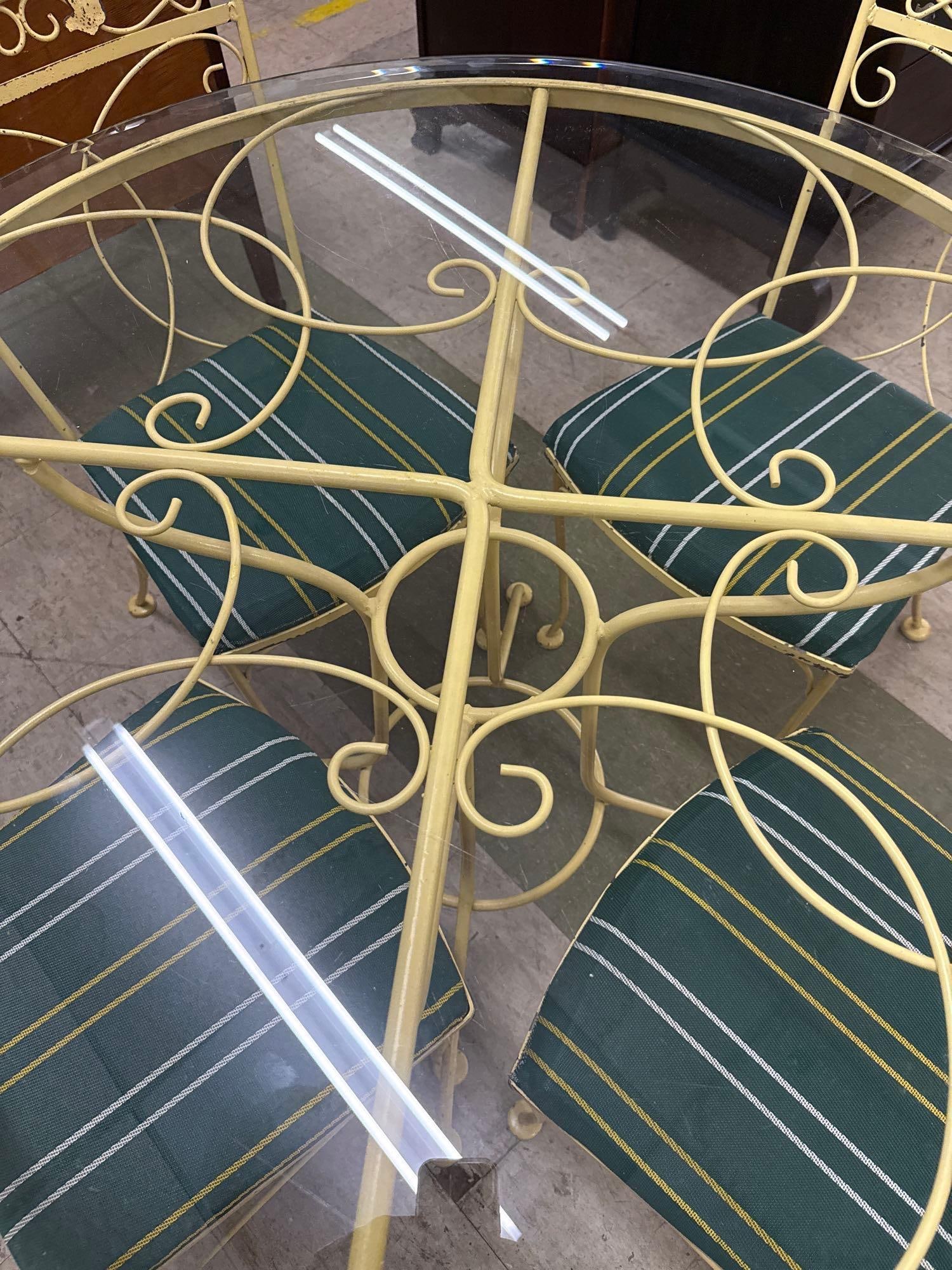 painted yellow wrought iron patio set - 3