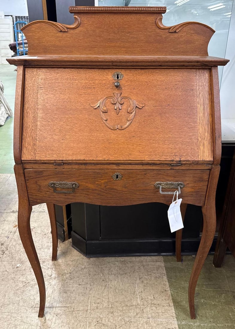 victorian carved oak secretary desk (1 of 5)
