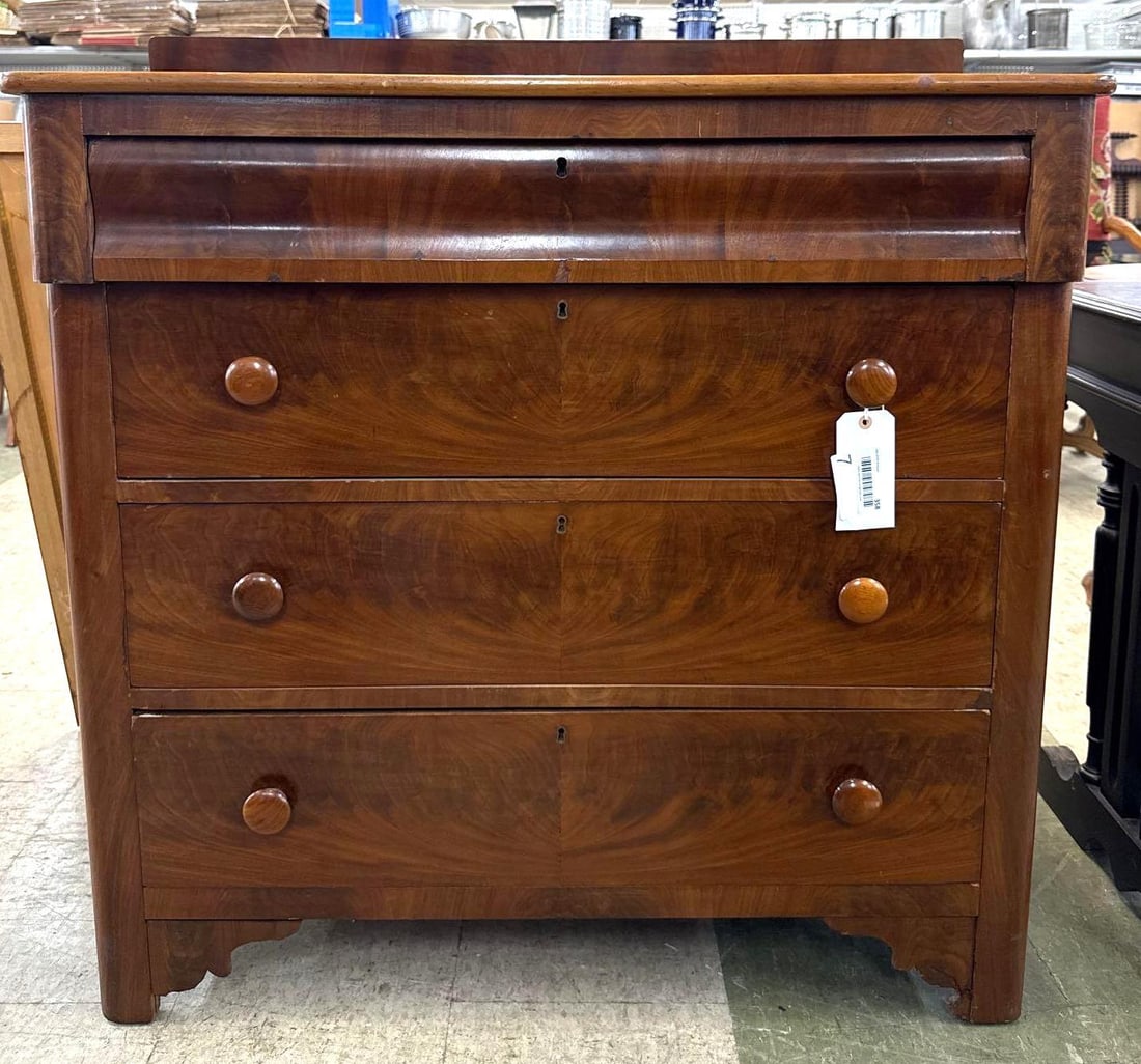 antique empire Dresser: 1/3, Veneer drawer fronts. 42 1/2 inches tall 41 inches wide 18 inches deep.
