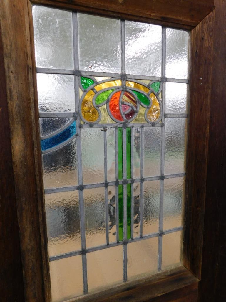 victorian wooden door with stained glass and mirror inserts - 2