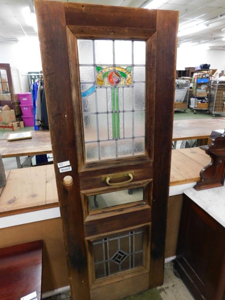 victorian wooden door with stained glass and mirror inserts - 7