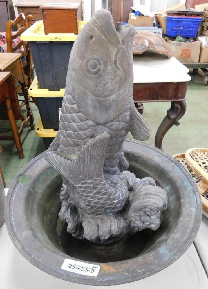 Fish water fountain and basin: Bronze, 21 x 18