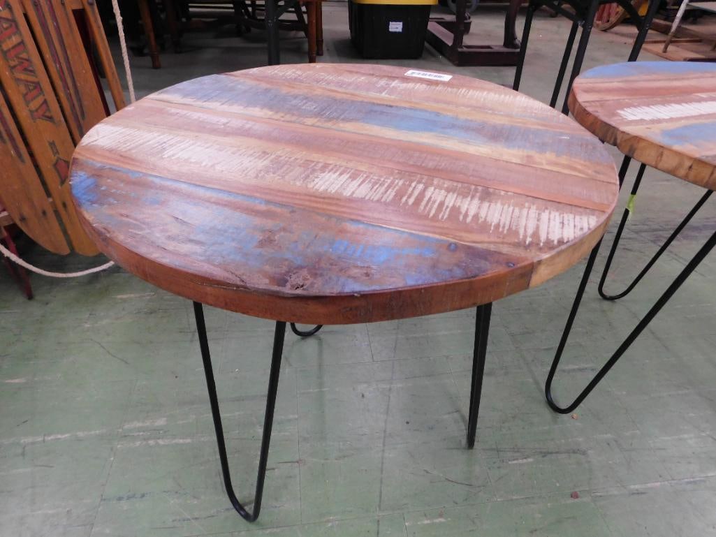 pair of painted distressed round tables - 2