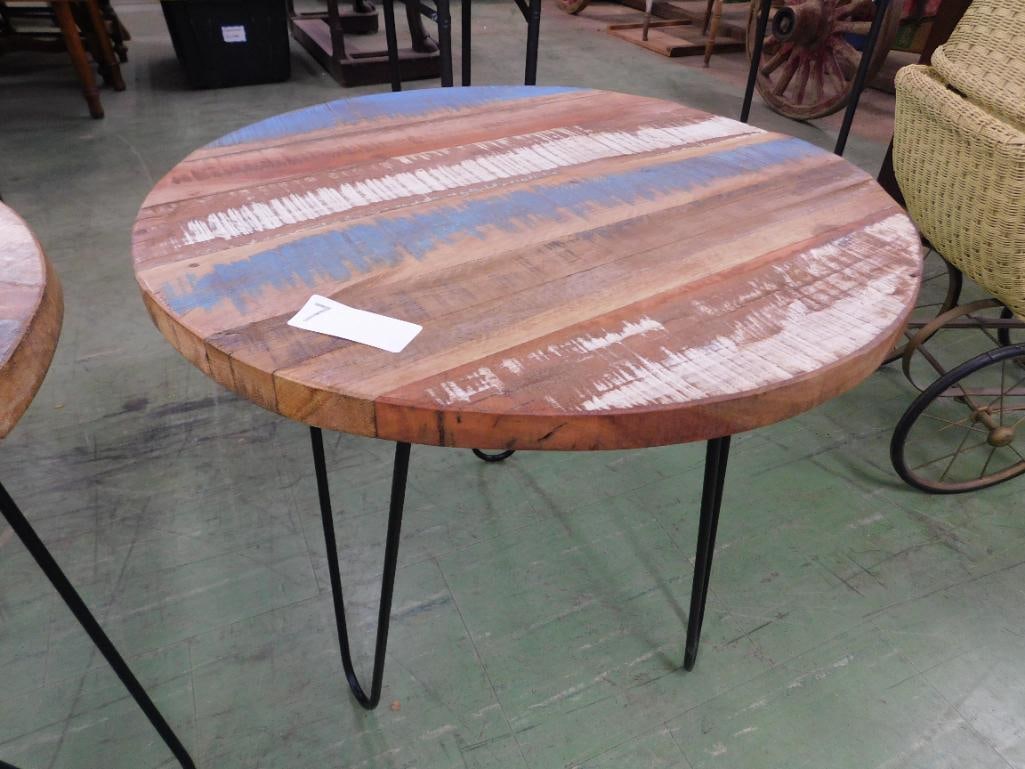 pair of painted distressed round tables - 3