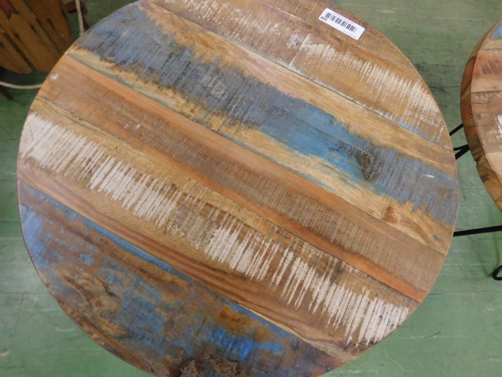 pair of painted distressed round tables - 5