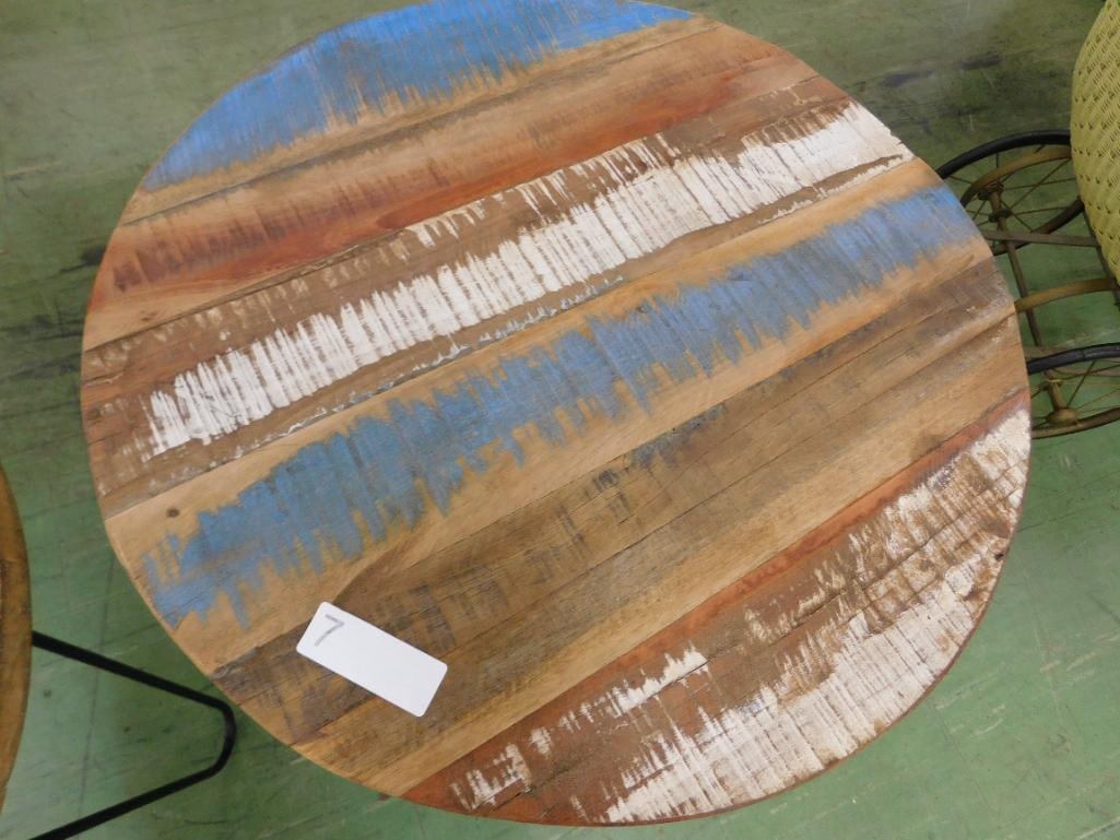 pair of painted distressed round tables - 6