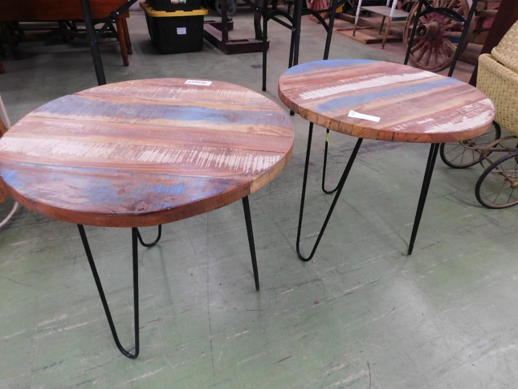 pair of painted distressed round tables - 8