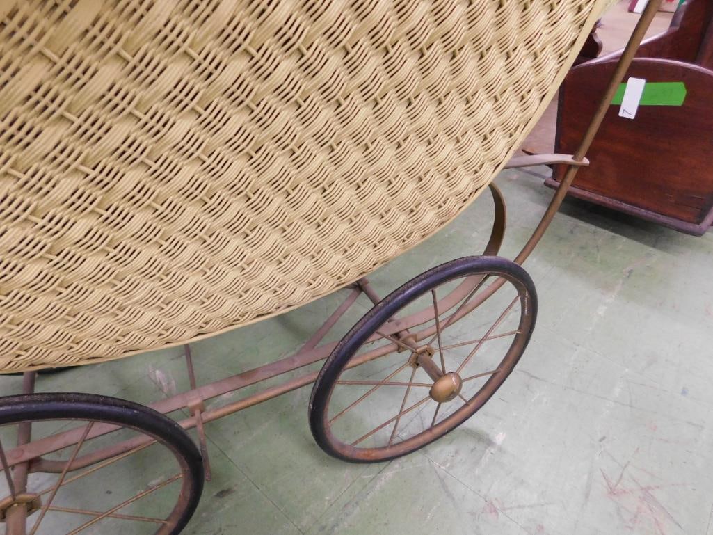 antique wicker baby carriage - 4