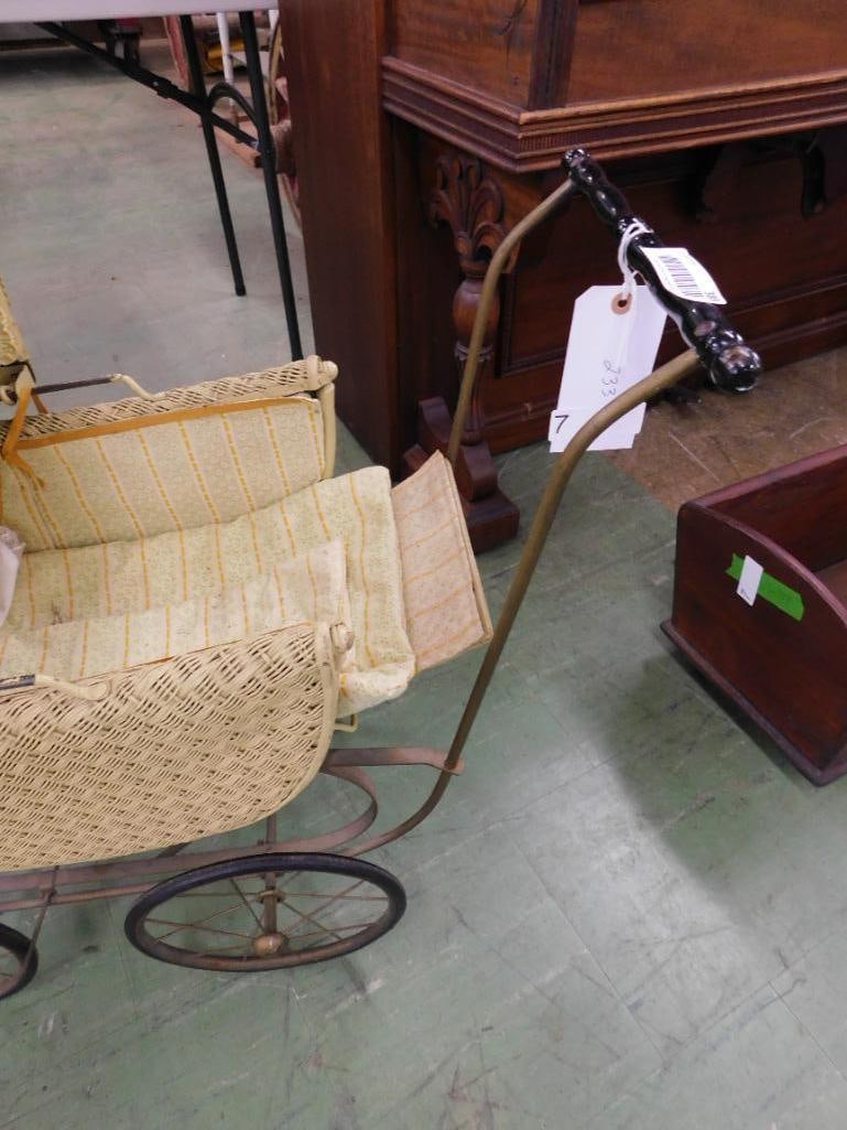 antique wicker baby carriage - 5