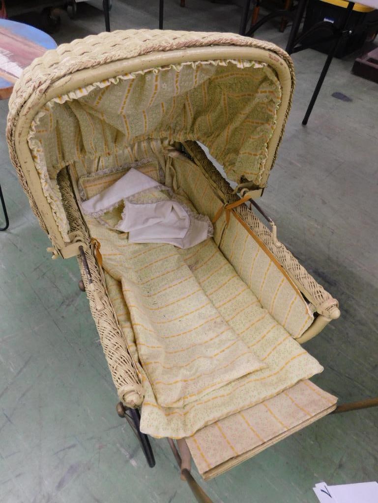 antique wicker baby carriage - 6