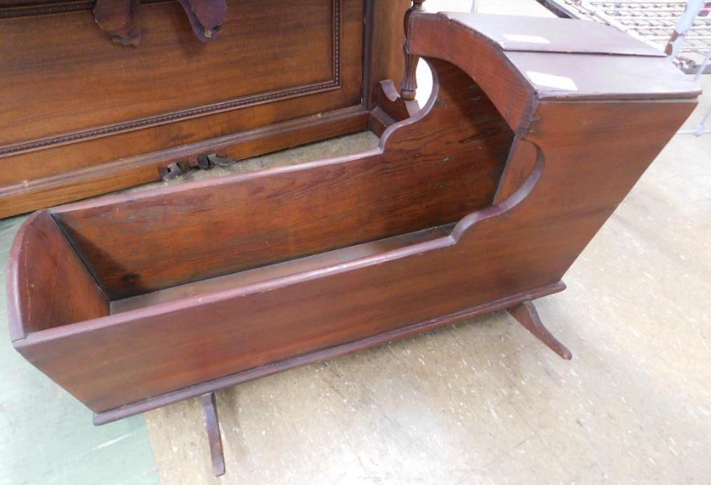 wooden antique cradle with rockers: 21 1/2 x 37 23 inches.