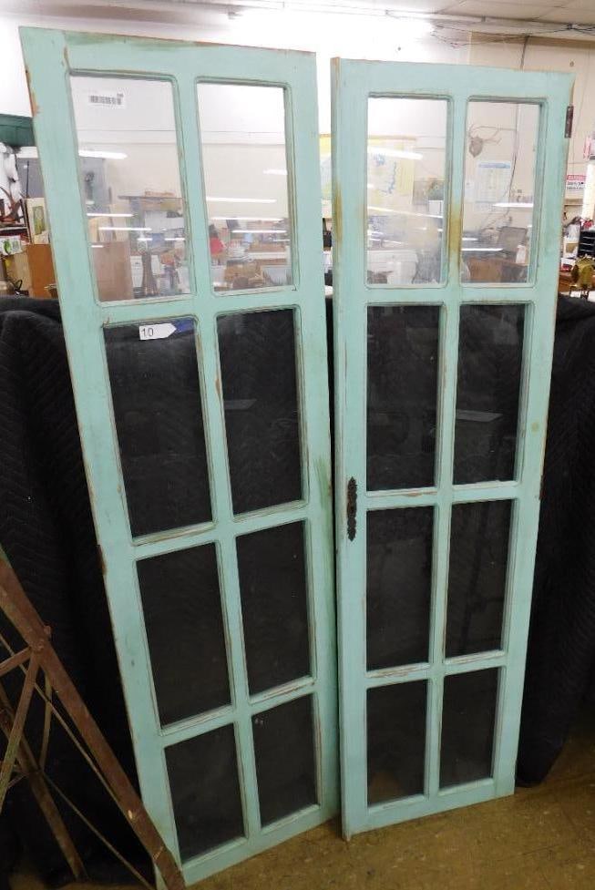 painted wooden doors with glass panels: Both doors are 72 inches tall one door is 20 inches wide and one is 19 1/2 inches wide