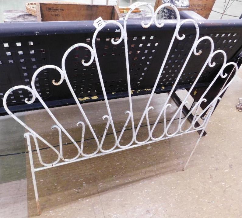 vintage wrought iron headboard: 36 inches tall by 38 inches wide. Painted white