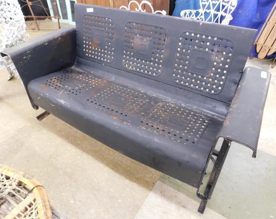 vintage metal glider: Painted black. 33 x 67 x 28.