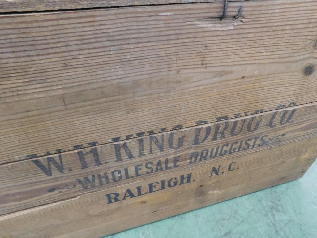 "W.H. King Drug Company" - Wood Advertising Crate - 16" x 29" x 20" - 2