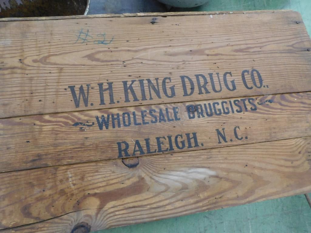 "W.H. King Drug Company" - Wood Advertising Crate - 16" x 29" x 20" - 6
