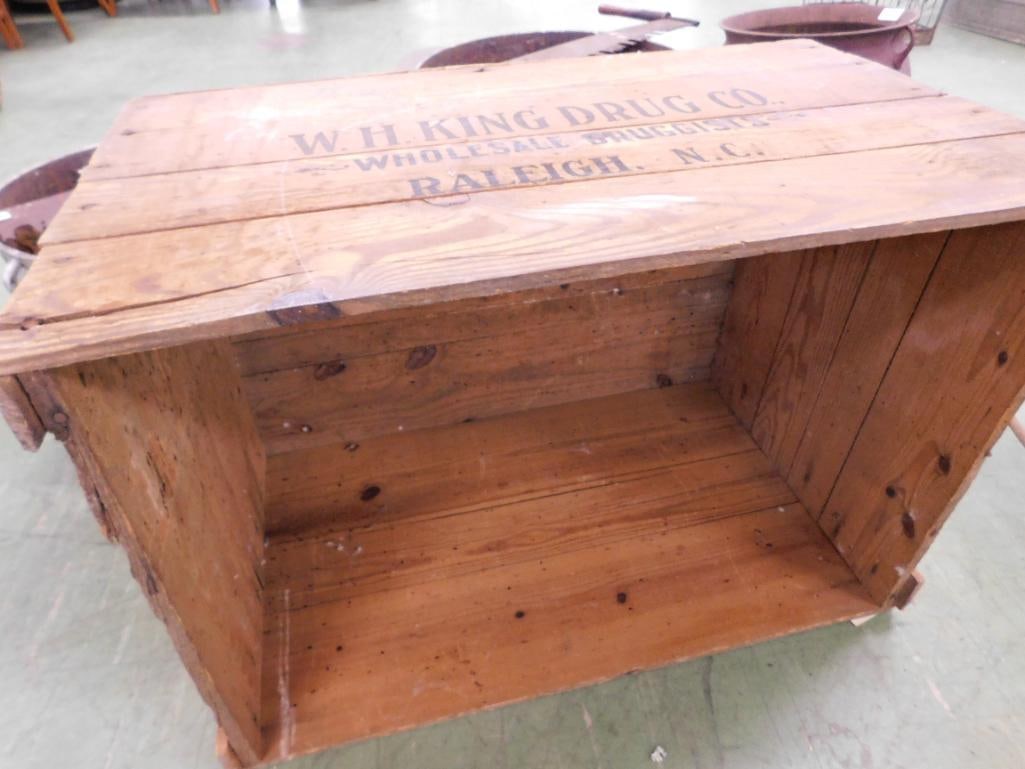 "W.H. King Drug Company" - Wood Advertising Crate - 16" x 29" x 20" - 7