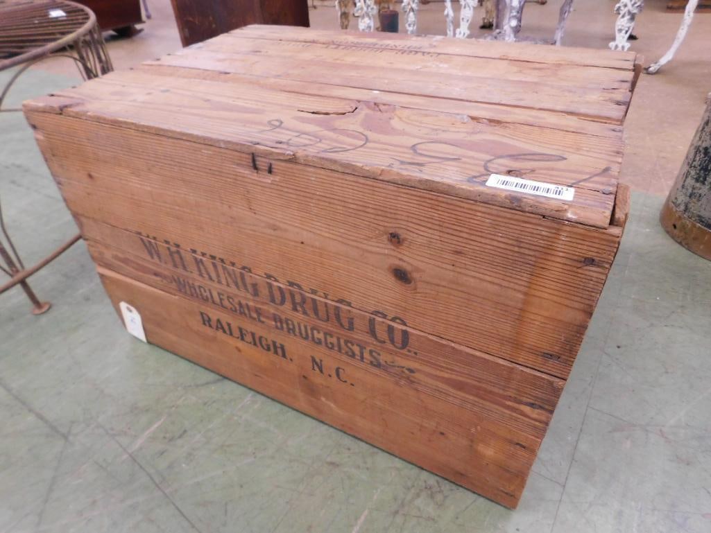 "W.H. King Drug Company" - Wood Advertising Crate - 16" x 29" x 20" - 8