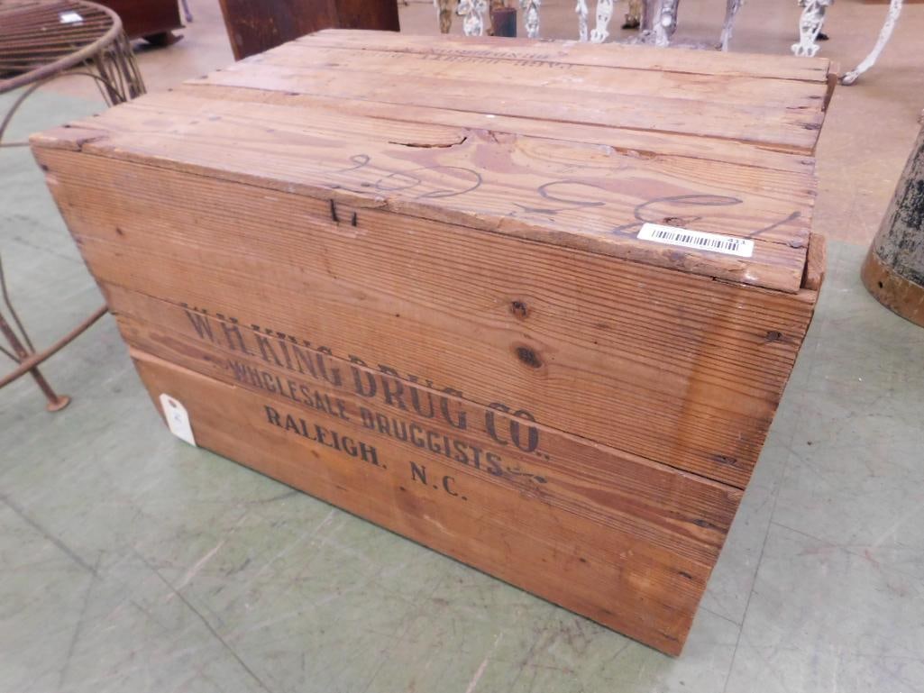 "W.H. King Drug Company" - Wood Advertising Crate - 16" x 29" x 20" - 9