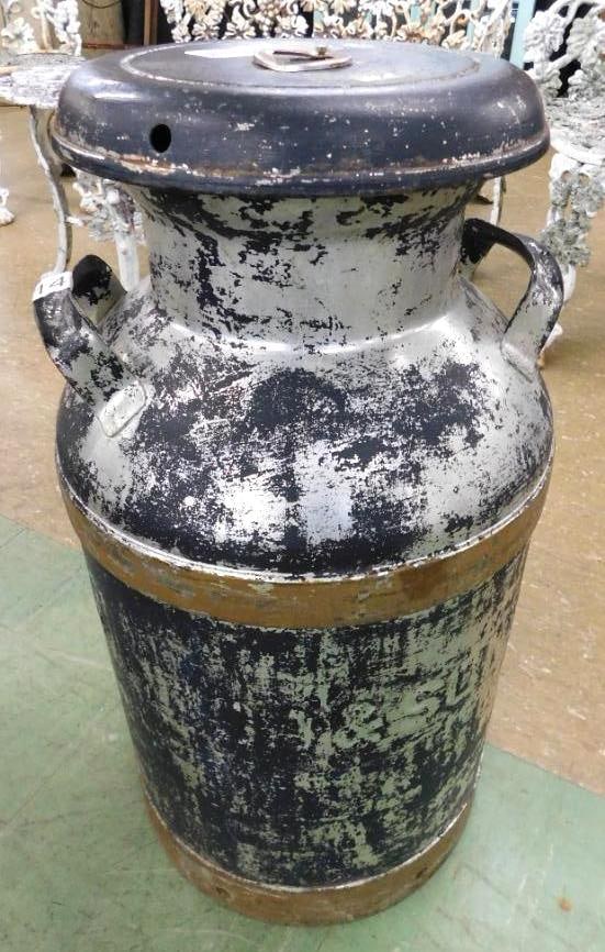 Painted Milk Can - Holes Drilled Top and Bottom - 25" x 13": See Photos For Condition and Details