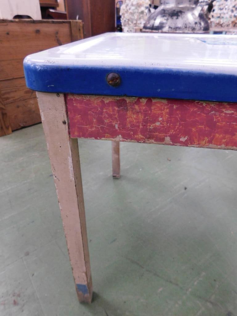 Vintage Childs Enamel Top Table - 17" x 20" x 16" - 4
