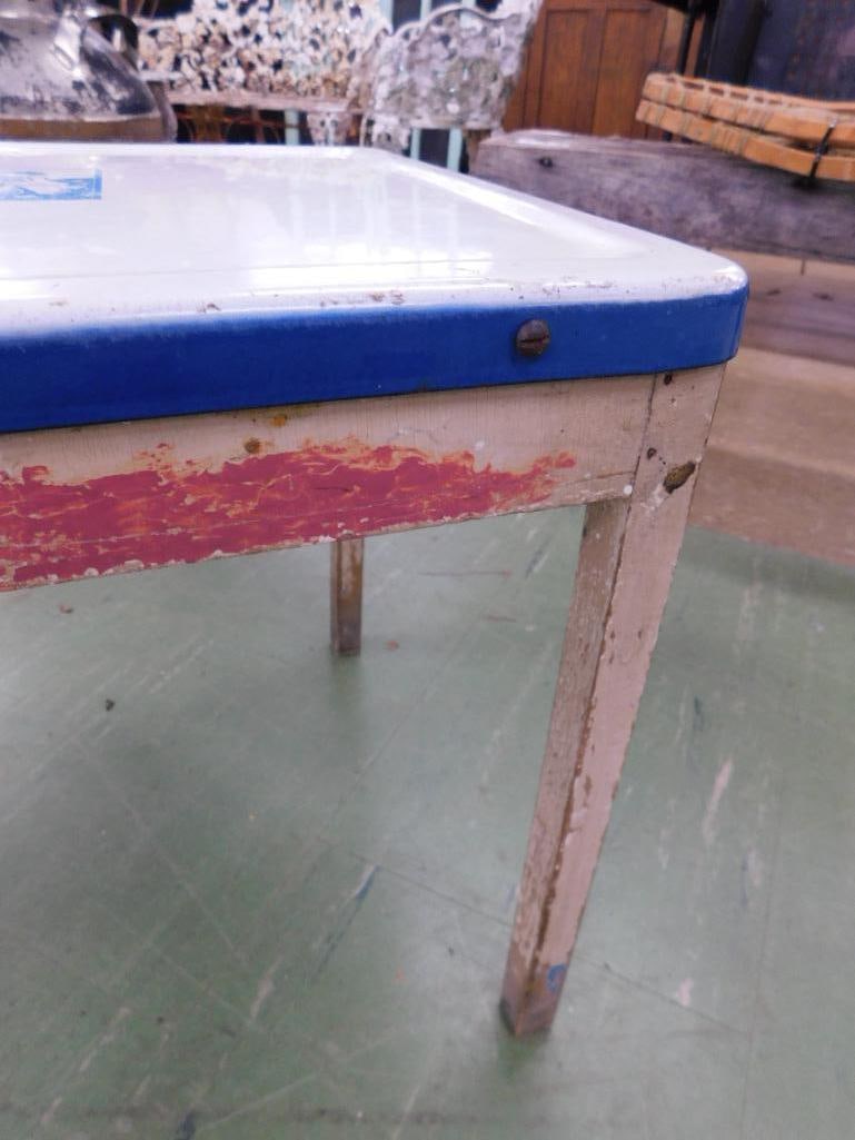 Vintage Childs Enamel Top Table - 17" x 20" x 16" - 5