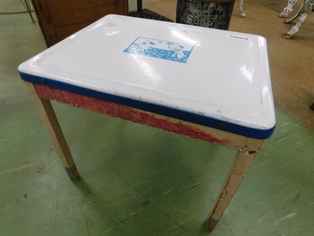 Vintage Childs Enamel Top Table - 17" x 20" x 16" - 6