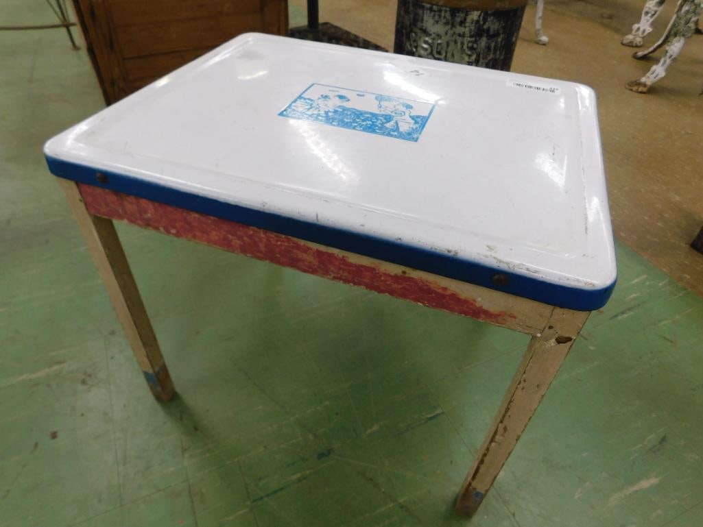 Vintage Childs Enamel Top Table - 17" x 20" x 16" - 7