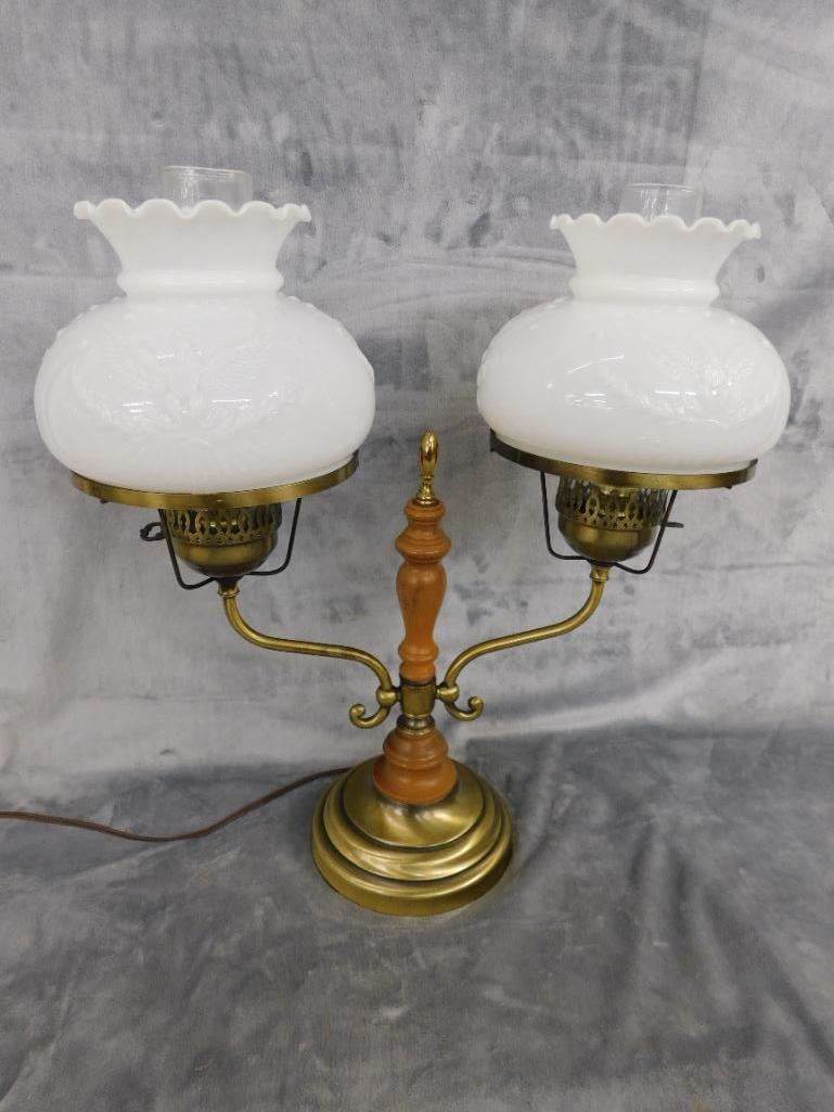 2 Light Parlor Lamp - Milk Glass Eagle Shades - 20" x 19" x 7" - 10