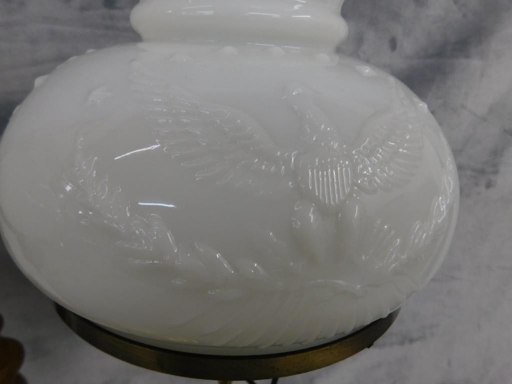2 Light Parlor Lamp - Milk Glass Eagle Shades - 20" x 19" x 7" - 4