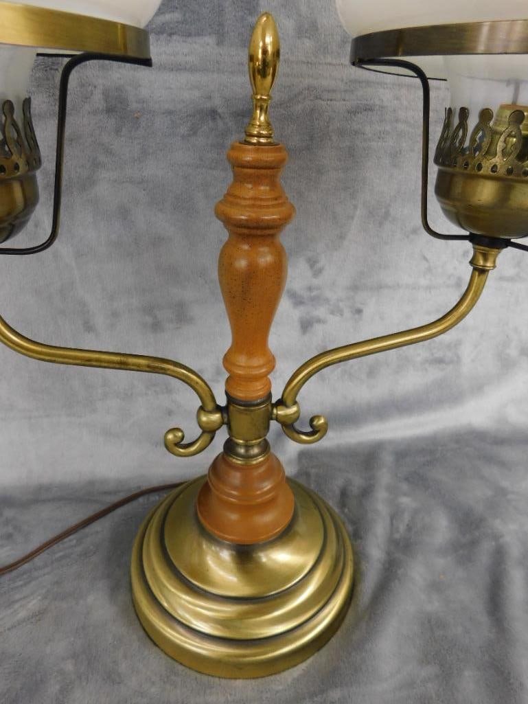 2 Light Parlor Lamp - Milk Glass Eagle Shades - 20" x 19" x 7" - 6