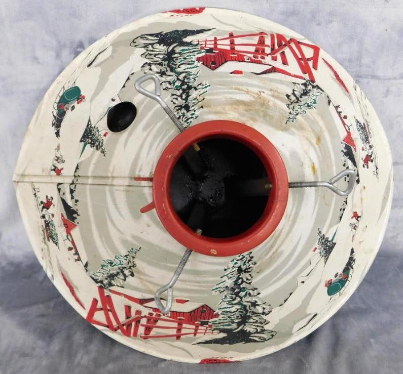 Vintage Litho Tin Christmas Tree Holder / Base - 6" x 19.5": See Photos For Condition and Details
