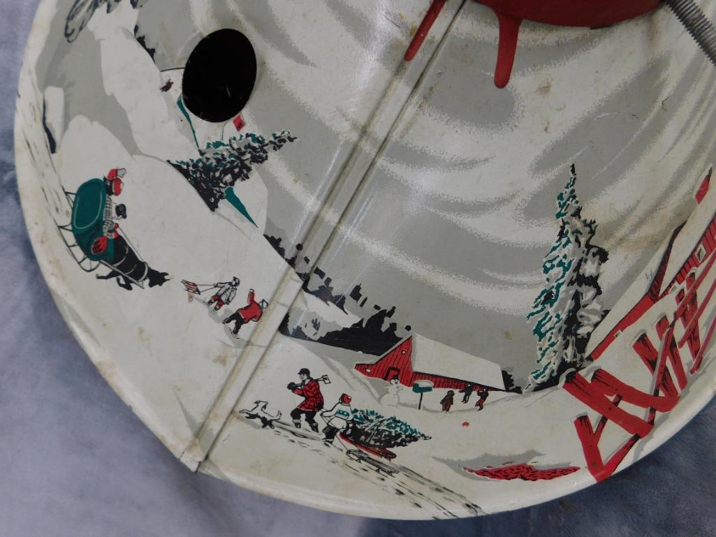 Vintage Litho Tin Christmas Tree Holder / Base - 6" x 19.5" - 3