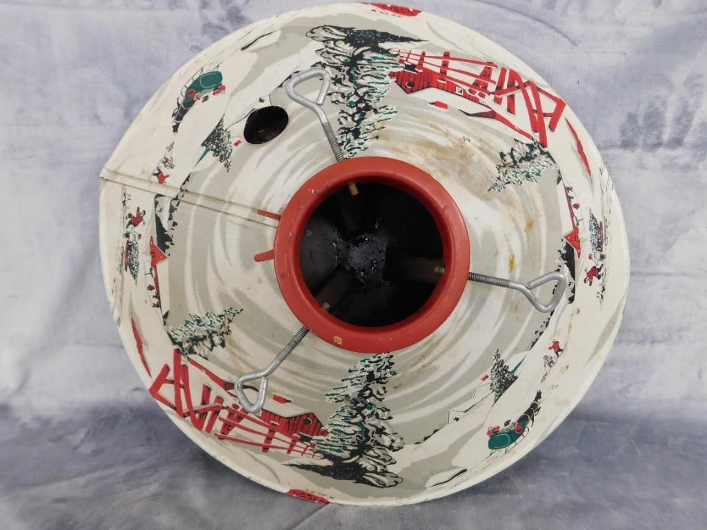 Vintage Litho Tin Christmas Tree Holder / Base - 6" x 19.5" - 7