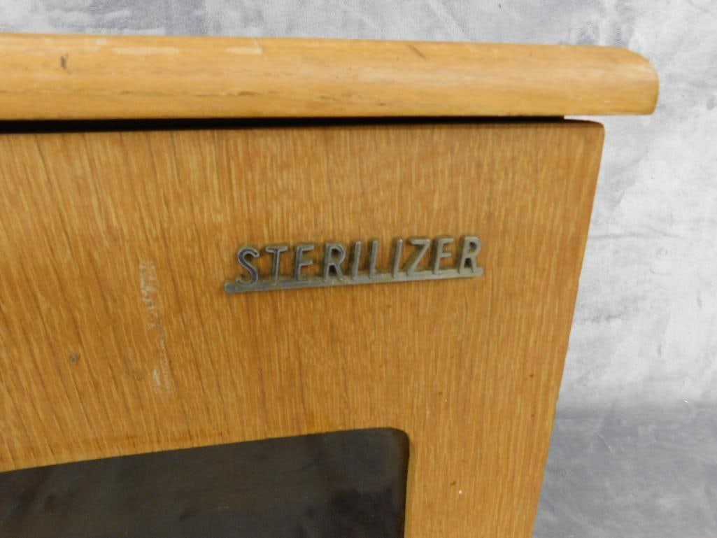 Vintage Oak Sterilizer Cabinet - Glass Shelves - 13" x 13.5" x 8" - 3