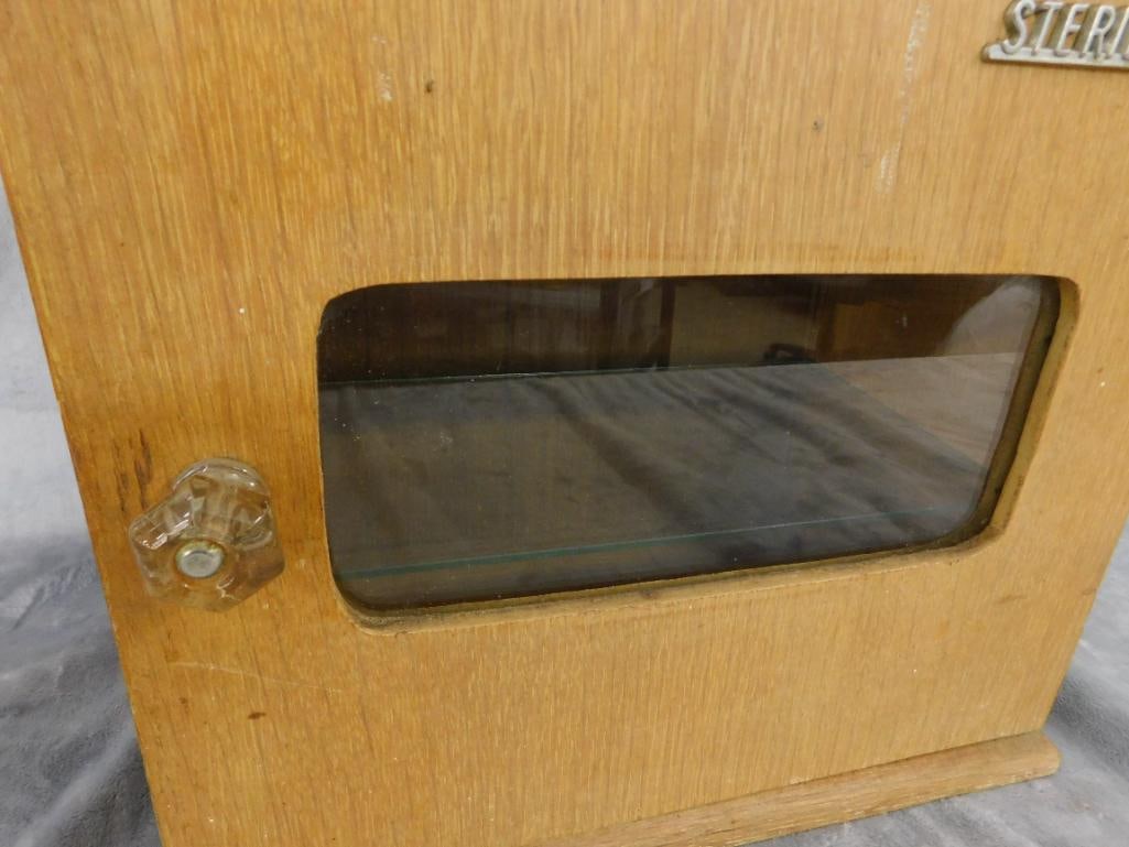 Vintage Oak Sterilizer Cabinet - Glass Shelves - 13" x 13.5" x 8" - 4