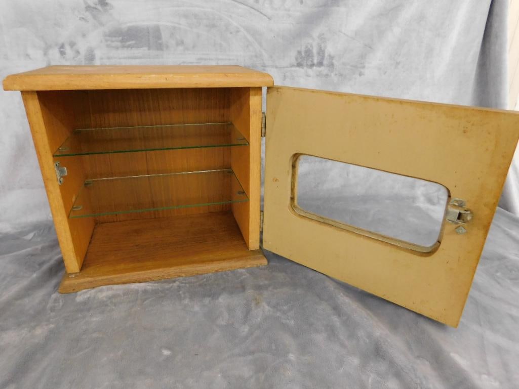 Vintage Oak Sterilizer Cabinet - Glass Shelves - 13" x 13.5" x 8" - 6
